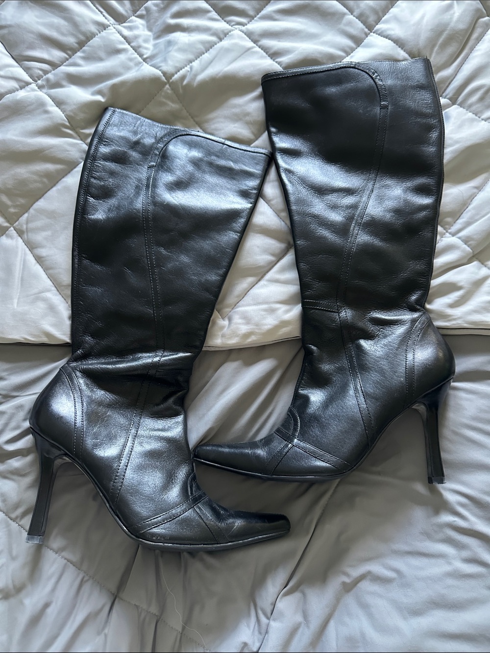RSVP Black Leather Over-the-Knee Stiletto Boots
